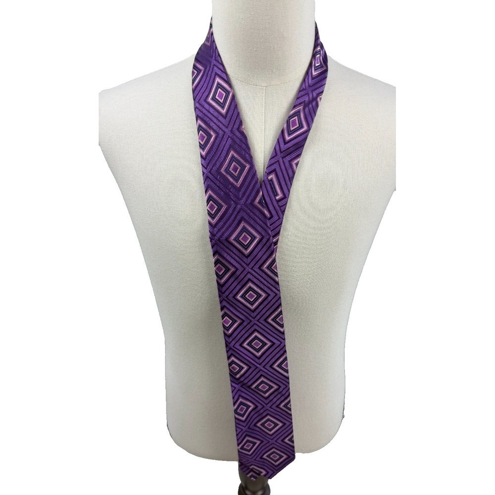 Ted Baker Mens Purple Geometric Silk Necktie London Designer